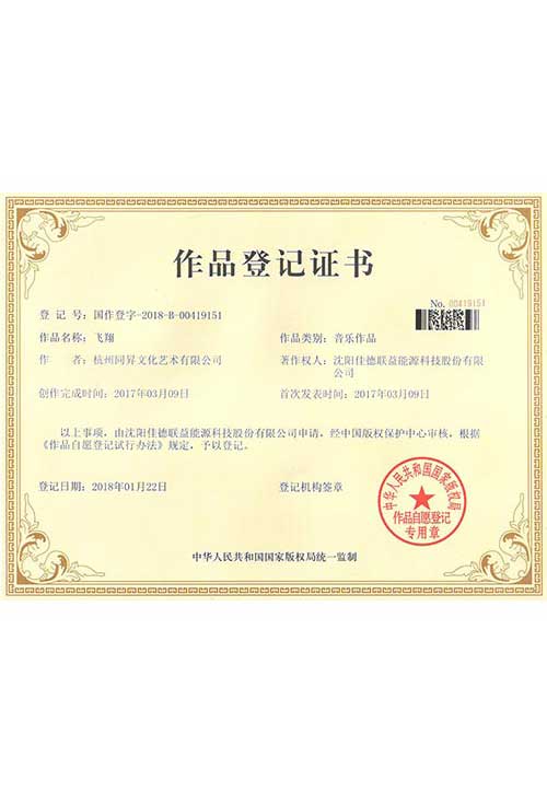 作品登記證書(shū)（歌曲《飛翔》）